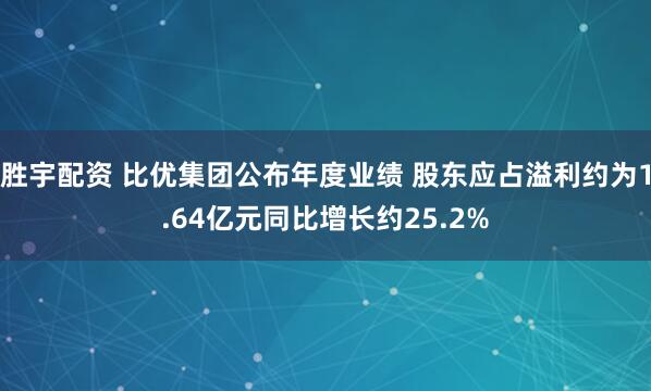 胜宇配资 比优集团公布年度业绩 股东应占溢利约为1.64亿元同比增长约25.2%